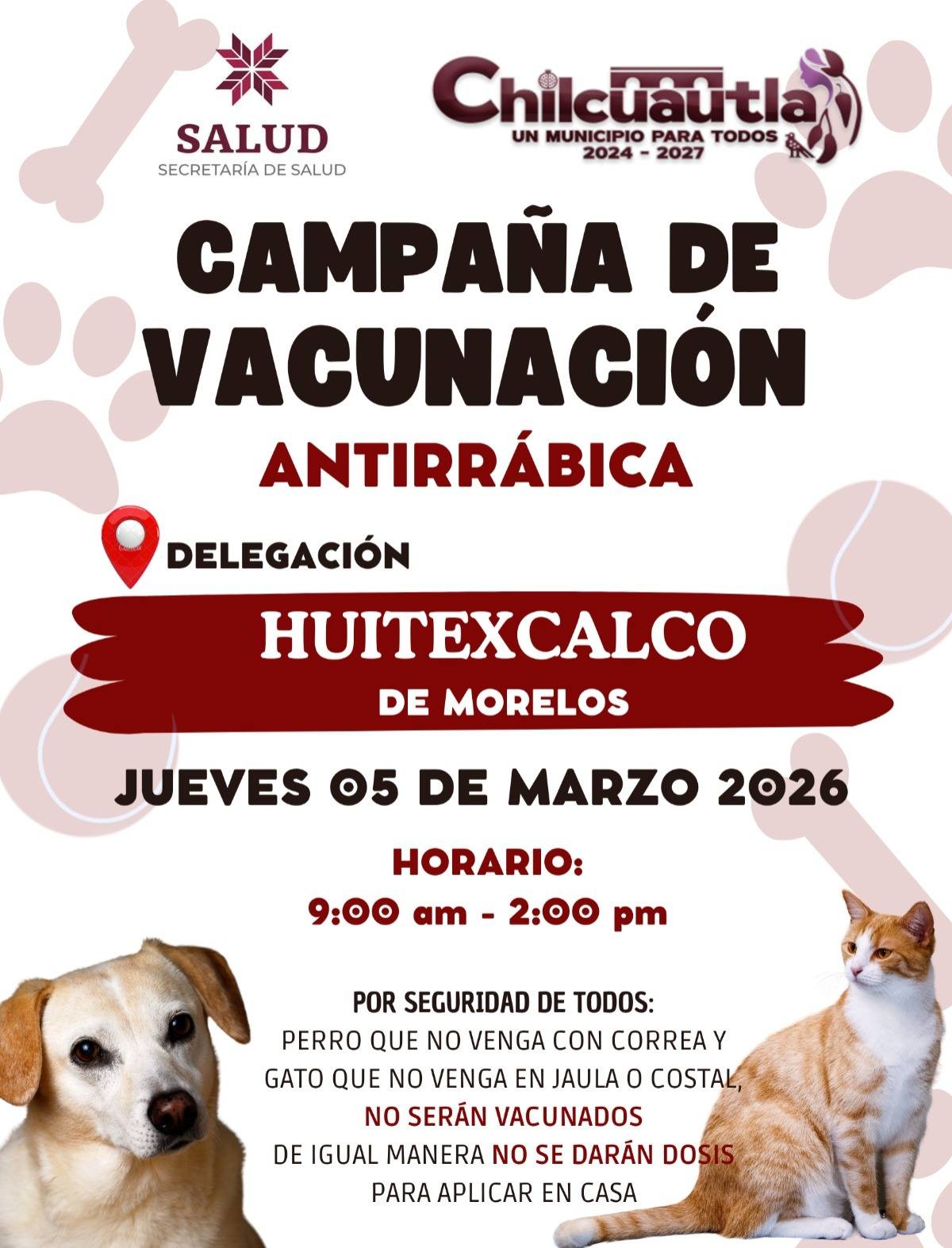 Realizarán jornada gratuita de vacunación antirrábica en Chilcuautla