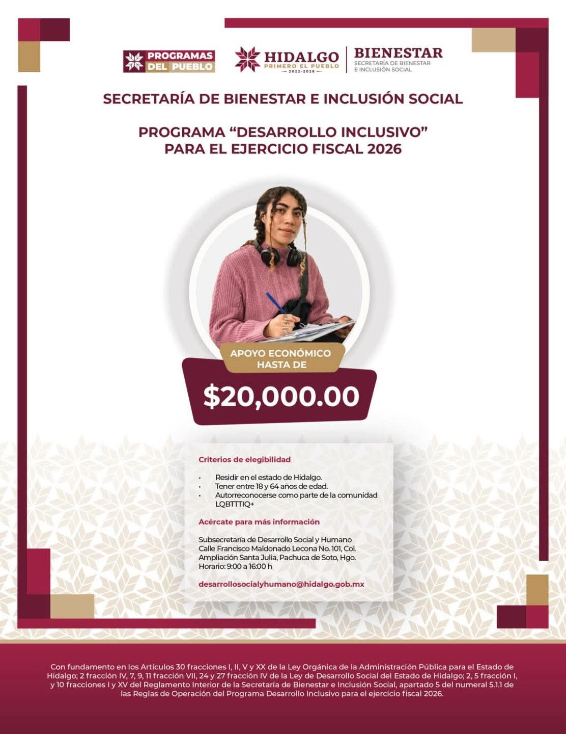 ANUNCIAN SEDES PARA ENTREGA DE DOCUMENTOS DEL PROGRAMA DESARROLLO INCLUSIVO 2026 EN SANTIAGO TULANTEPEC