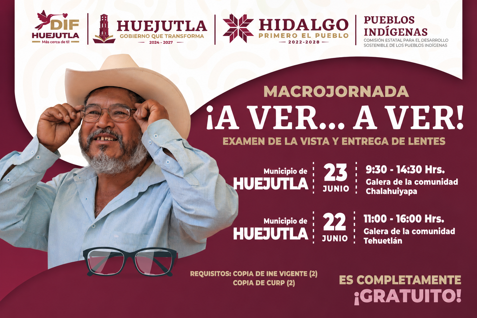 Invitan a Macrojornada de Salud Visual con exámenes y lentes gratuitos en Huejutla