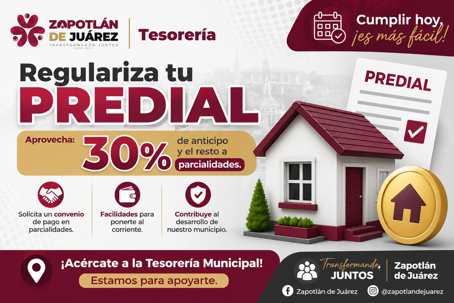 GOBIERNO DE ZAPOTLÁN DE JUÁREZ FACILITA LA REGULARIZACIÓN DEL IMPUESTO PREDIAL