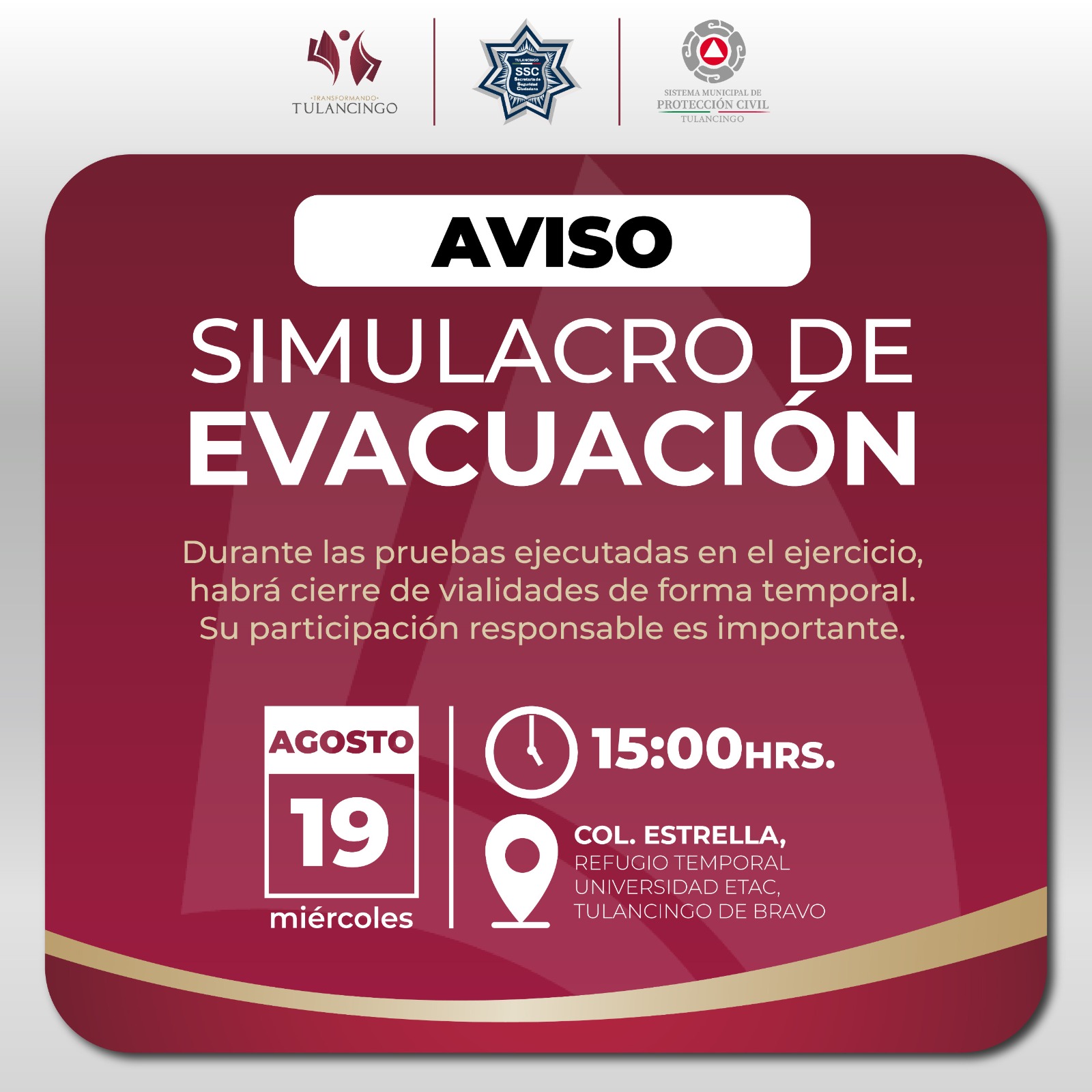 TULANCINGO REALIZARÁ SIMULACRO DE EVACUACIÓN POR INUNDACIÓN EN LA COLONIA ESTRELLA